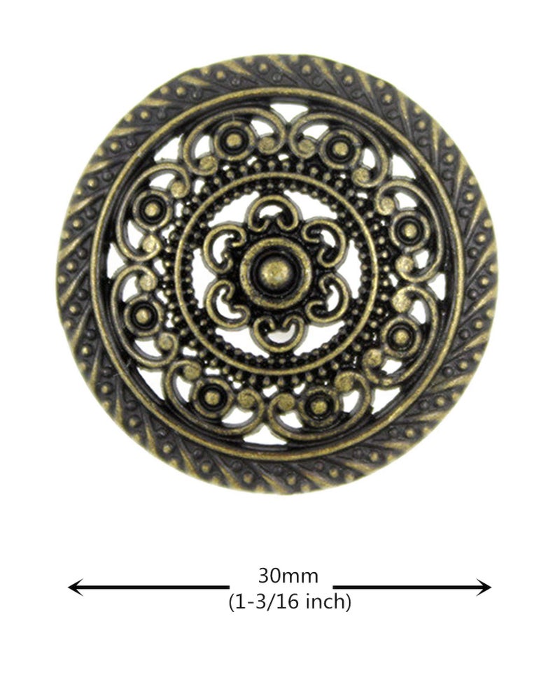 Bezelry 8 Pieces Metal Lacework Filigree Metal Shank Buttons. 30mm (Gray Silver) - Image 2
